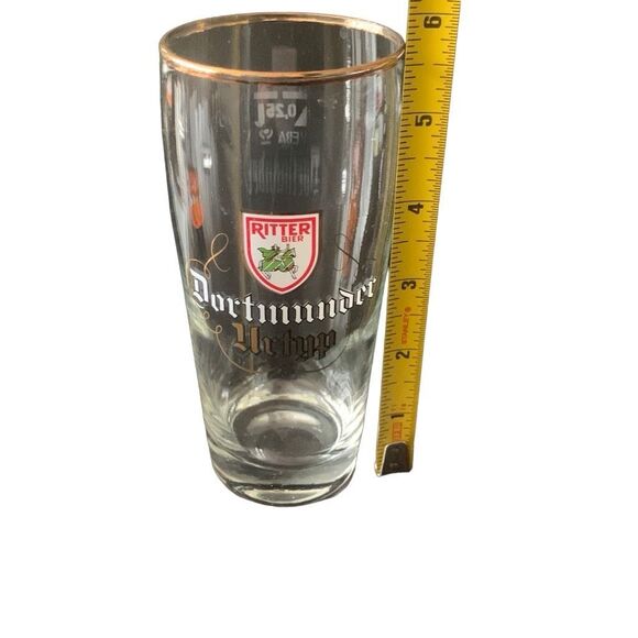 Vintage Riter Bier Beer Dortmunder .25 Liter Gold Rim Glass West Germany Rare - Picture 3 of 11